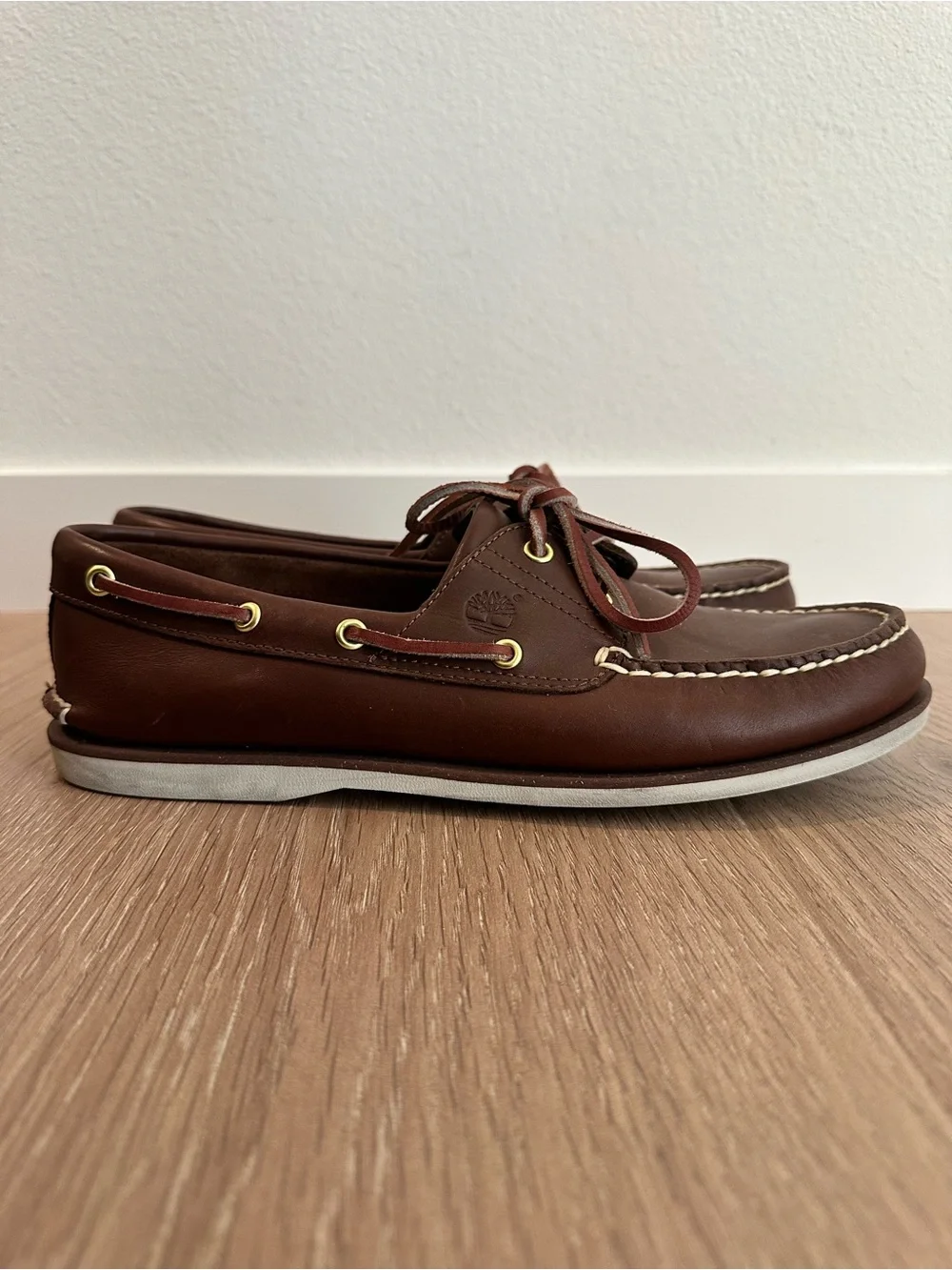 Timberland Brown Leather Boat Shoes with White Outsole